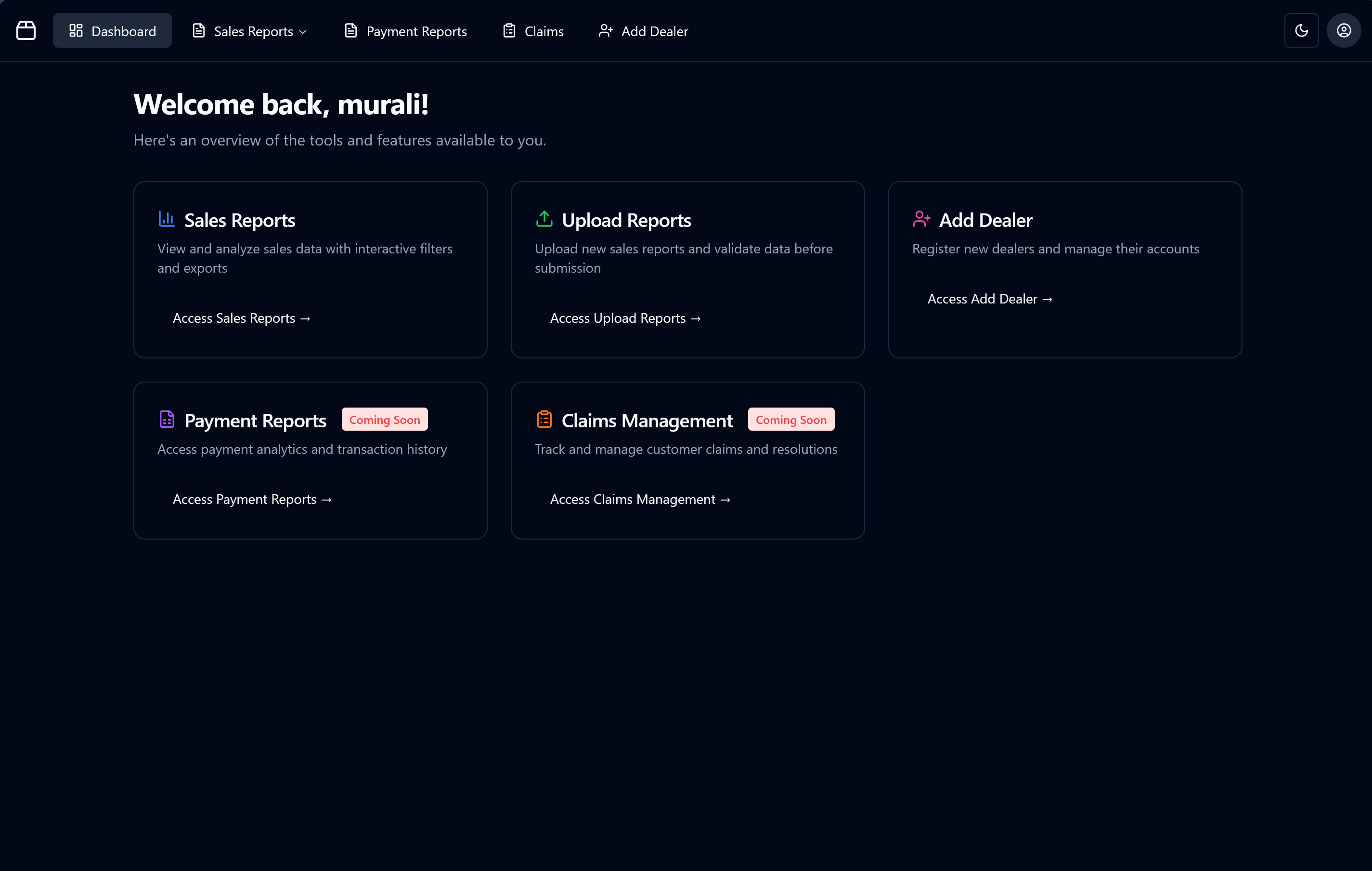 Wireless Dealer Portal Dashboard